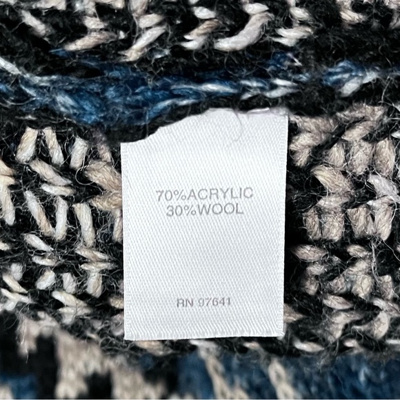 J. Jill Wool Blend Cardigan Duster Sweater SZ LP Chunky Fair Isle Jacquard Blue - Picture 10 of 13